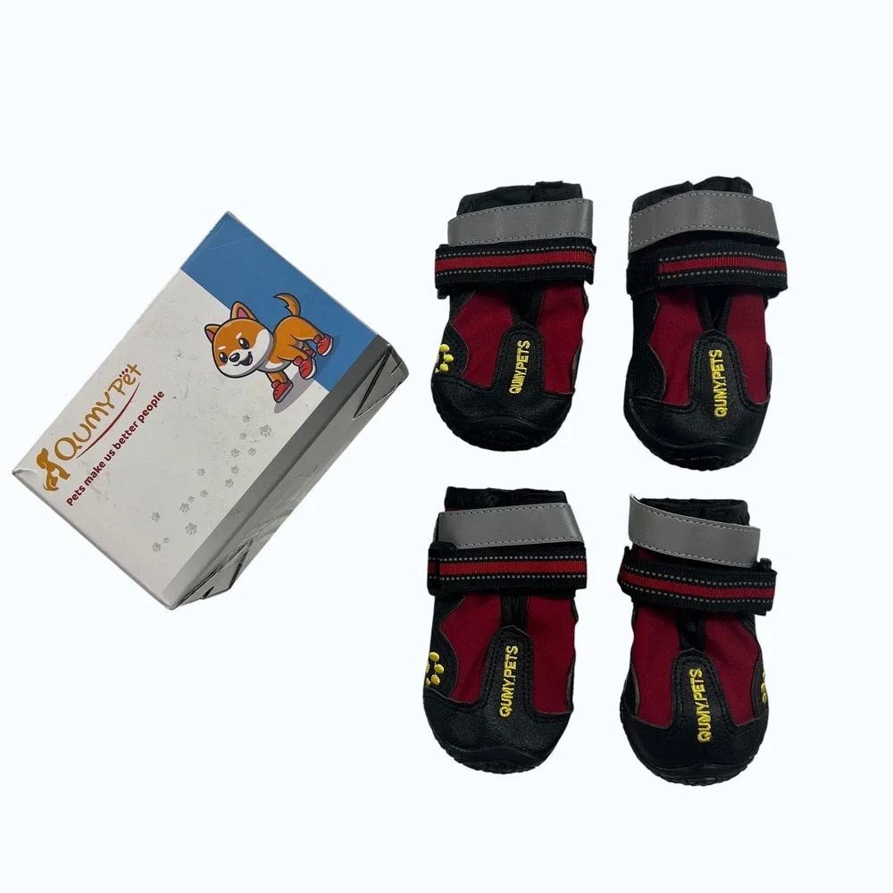 QUMY Waterproof Dog Boots Red Black Reflective Size 2 Set of 4 Paw Protection